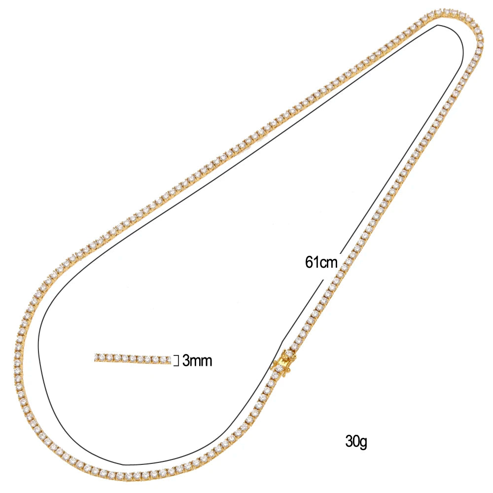 3MM CORRENTE TENNIS PREMIUM - BANHADO A OURO 18K