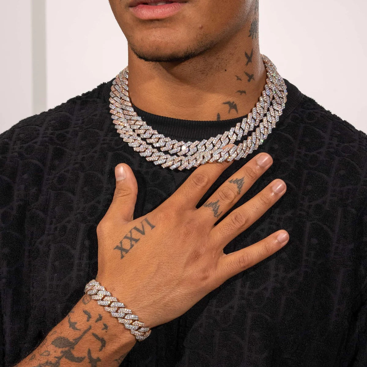 13MM CORRENTE DIAMOND PRONG LINK - BANHADO A OURO 18K