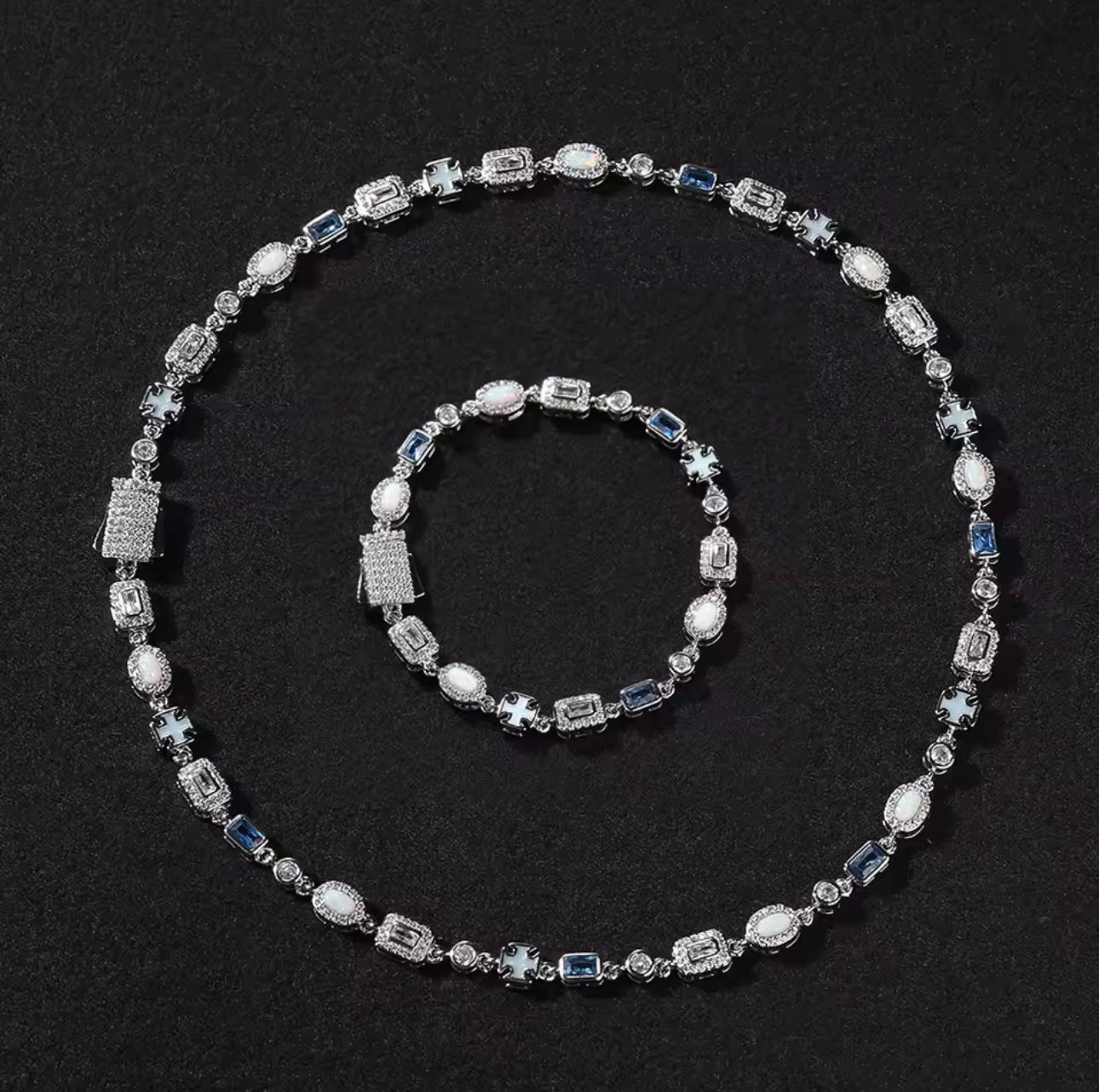 KIT Corrente com Pedras Múltiplas 6MM Blue + Pulseira com Pedras Múltiplas 6MM Blue