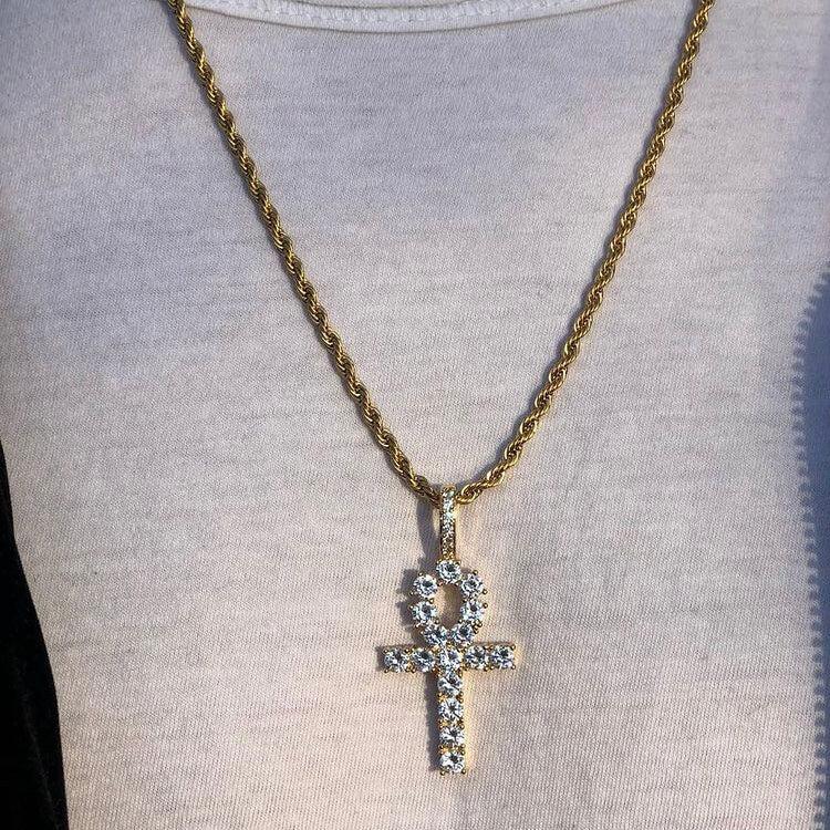 PINGENTE ICED ANKH - BANHADO A OURO 18K