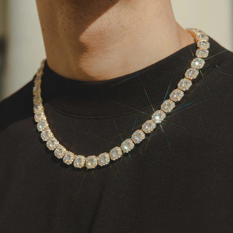 10MM CORRENTE CLUSTERED TENNIS - BANHADO A OURO 18K
