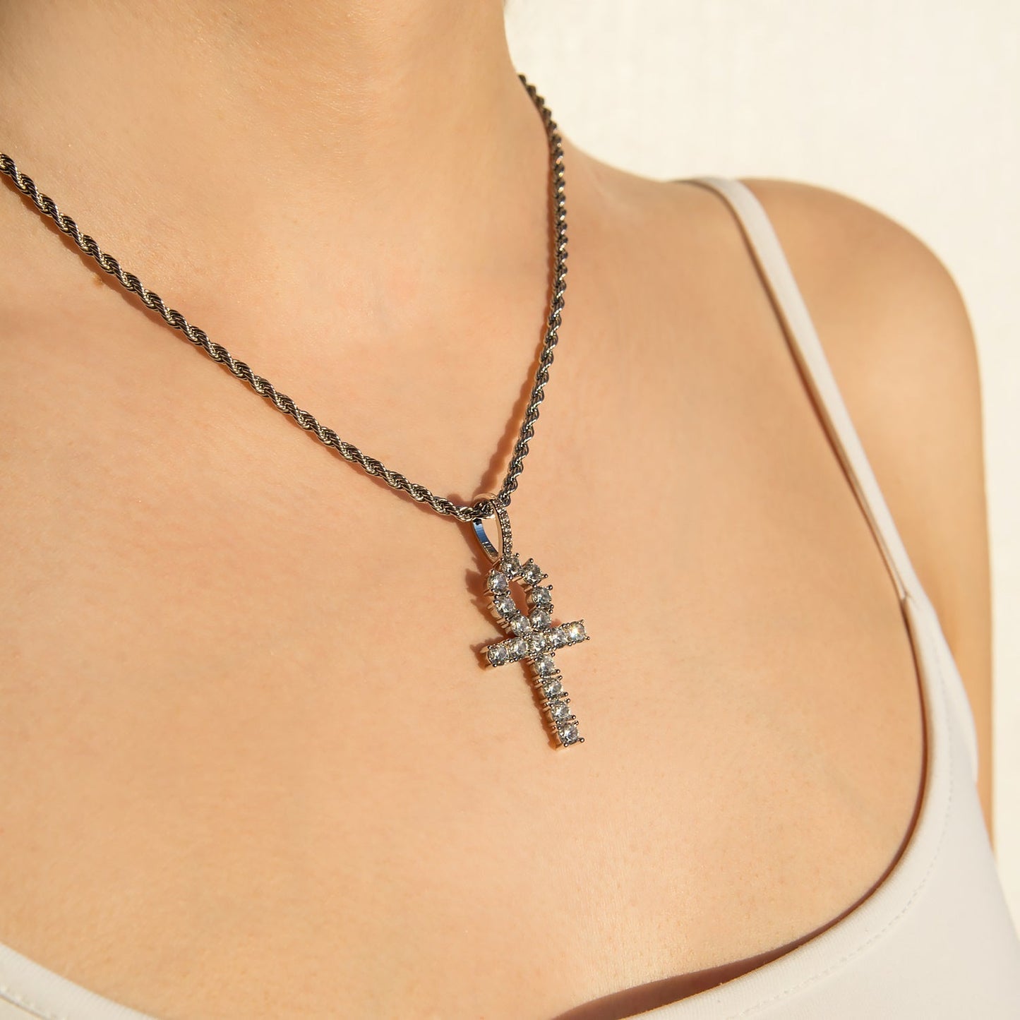 PINGENTE ICED ANKH - PRATA 925