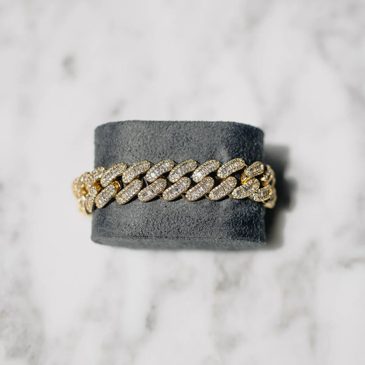 15MM PULSEIRA BAGUETTE CUBAN LINK - BANHADO A OURO 18K