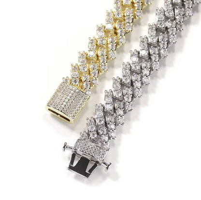 12MM PULSEIRA DIAMOND PRONG LINK - BANHADO A OURO 18K