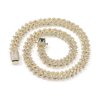 12MM CORRENTE DIAMOND PRONG LINK - BANHADO A OURO 18K