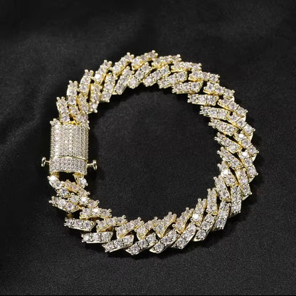 12MM PULSEIRA DIAMOND PRONG LINK - BANHADO A OURO 18K
