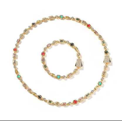 KIT Corrente com Pedras Múltiplas 6MM + Pulseira com Pedras Múltiplas 6MM