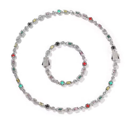KIT Corrente com Pedras Múltiplas 6MM + Pulseira com Pedras Múltiplas 6MM