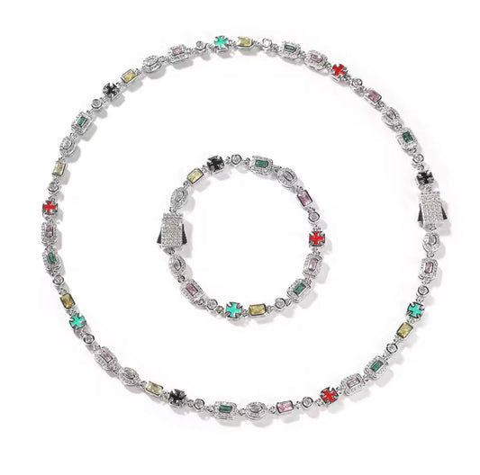 KIT Corrente com Pedras Múltiplas 6MM + Pulseira com Pedras Múltiplas 6MM