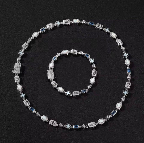 KIT Corrente com Pedras Múltiplas 6MM Blue + Pulseira com Pedras Múltiplas 6MM Blue