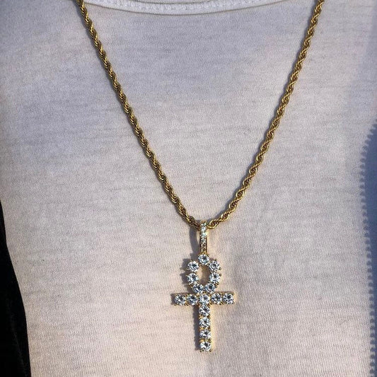 PINGENTE ICED ANKH - BANHADO A OURO 18K