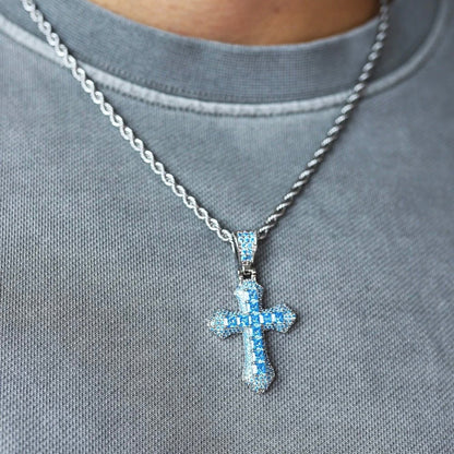 PINGENTE AZUL CROSS  - PRATA 925