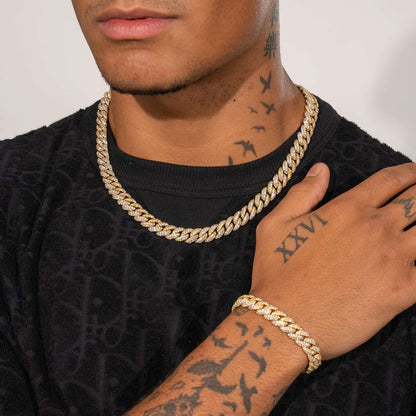 10MM PULSEIRA ICED CUBAN LINK - BANHADO A OURO 18K