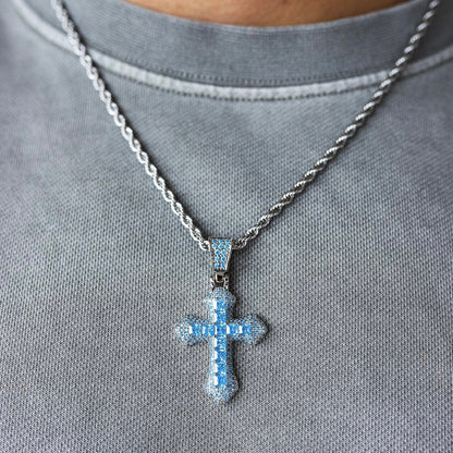 PINGENTE AZUL CROSS  - PRATA 925